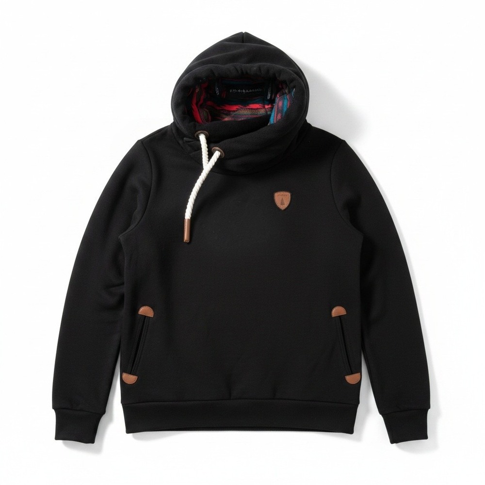 Wanakome Black Cowl Neck Hoodie Rope Drawstring Fleece Pullover XL Turkey